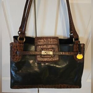 Brahmin Bevin Brick Lafayette Leather Bag Tote With Embissed Brown Croc Trim